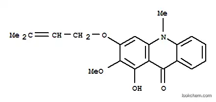 Molecular Structure of 16584-45-5 (1-Hydroxy-2-methoxy-10-methyl-3-[(3-methyl-2-butenyl)oxy]acridin-9(10H)-one)