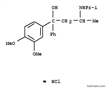 Molecular Structure of 16613-27-7 (Benzenemethanol,3,4-dimethoxy-a-[2-[(1-methylethyl)amino]propyl]-a-phenyl-, hydrochloride (1:1))