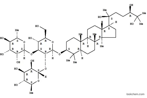Molecular Structure of 166334-44-7 (b-D-Glucopyranoside, (3b,12b,24R)-20,24,25-trihydroxydammaran-3-yl O-6-deoxy-a-L-mannopyranosyl-(1®2)-O-[6-deoxy-a-L-mannopyranosyl-(1®3)]- (9CI))