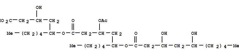 Molecular Structure of 167173-82-2 (Decanoic acid,3-(acetyloxy)-5-[[(3R,5R)-3,5-dihydroxy-1-oxodecyl]oxy]-,(1R)-1-[(2R)-3-carboxy-2-hydroxypropyl]hexyl ester, (3R,5R)- (9CI))