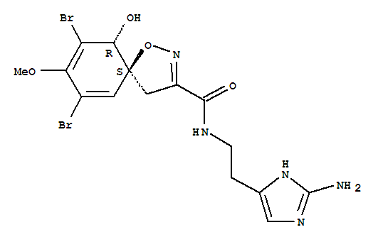 Molecular Structure of 167394-75-4 (1-Oxa-2-azaspiro[4.5]deca-2,6,8-triene-3-carboxamide,N-[2-(2-amino-1H-imidazol-4-yl)ethyl]-7,9-dibromo-10-hydroxy-8-methoxy-,(5S,10R)- (9CI))
