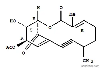 Molecular Structure of 167427-30-7 (2-Oxabicyclo[9.3.1]pentadeca-4,11-dien-9-yne-3,15-dione,13-(acetyloxy)-14-hydroxy-4-methyl-8-methylene-, (1R,4E,13R,14S)- (9CI))