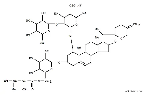 Molecular Structure of 167427-34-1 (b-D-Galactopyranoside, (1b,3b)-3-[[6-O-(2-hydroxy-3-methyl-1-oxopentyl)-b-D-glucopyranosyl]oxy]spirosta-5,25(27)-dien-1-yl6-deoxy-2-O-(6-deoxy-a-L-mannopyranosyl)-, 4-(hydrogen sulfate) (9CI))