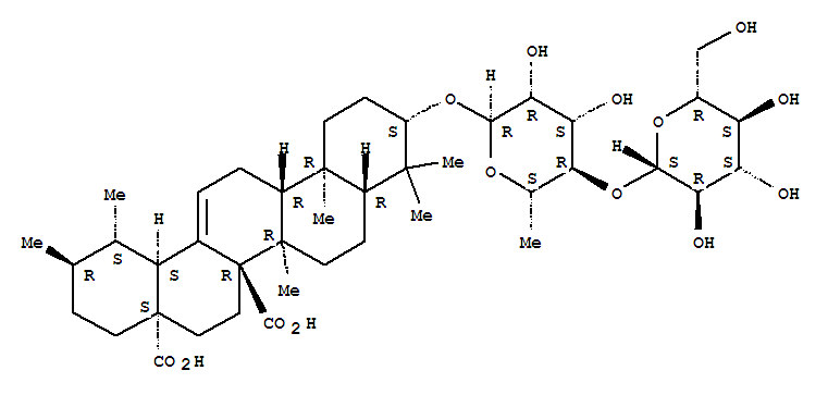 Molecular Structure of 167882-67-9 (Urs-12-ene-27,28-dioicacid, 3-[(6-deoxy-4-O-b-D-glucopyranosyl-a-L-mannopyranosyl)oxy]-, (3b)-)