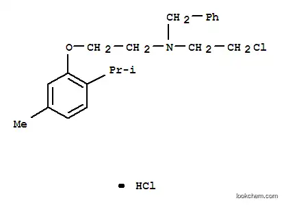 Molecular Structure of 16793-69-4 (N-benzyl-2-chloro-N-{2-[5-methyl-2-(propan-2-yl)phenoxy]ethyl}ethanaminium chloride)