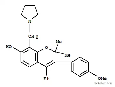 Molecular Structure of 16797-57-2 (4-ethyl-3-(4-methoxyphenyl)-2,2-dimethyl-8-(pyrrolidin-1-ylmethyl)-2H-chromen-7-ol)