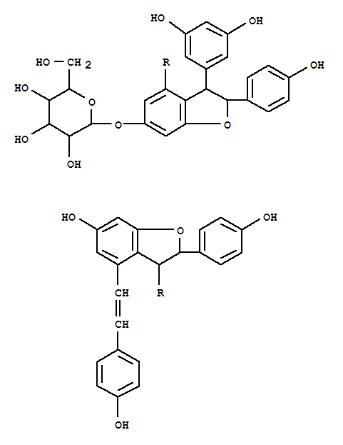 Molecular Structure of 168010-11-5 (b-D-Glucopyranoside,(2S,2'R,3S,3'R)-3'-(3,5-dihydroxyphenyl)-2,2',3,3'-tetrahydro-6-hydroxy-2,2'-bis(4-hydroxyphenyl)-4-[(1Z)-2-(4-hydroxyphenyl)ethenyl][3,4'-bibenzofuran]-6'-yl(9CI))