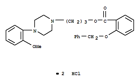 Molecular Structure of 168052-64-0 (Benzoic acid,2-(phenylmethoxy)-, 3-[4-(2-methoxyphenyl)-1-piperazinyl]propyl ester,hydrochloride (1:2))