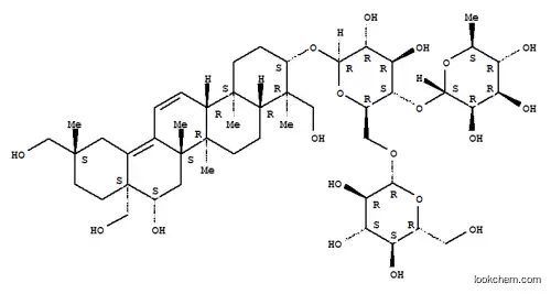 Molecular Structure of 168146-18-7 (&acirc;-D-Glucopyranoside,(3&acirc;,4R,16&acirc;,20&acirc;)-16,23,28,- 29-tetrahydroxyoleana-11,13(18)-dien-3-yl O-6-deoxy-R-L-mannopyranosyl-(1f4)-O- [&acirc;-D-glucopyranosyl-(1f6)]- )
