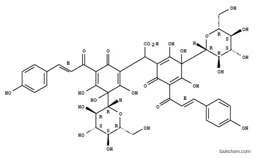 Molecular Structure of 168216-23-7 (1,4-Cyclohexadiene-1-aceticacid, 3-b-D-glucopyranosyl-a-[3-b-D-glucopyranosyl-2,3,4-trihydroxy-5-[3-(4-hydroxyphenyl)-1-oxo-2-propenyl]-6-oxo-1,4-cyclohexadien-1-yl]-2,3,4-trihydroxy-5-[3-(4-hydroxyphenyl)-1-oxo-2-propenyl]-6-oxo-(9CI))