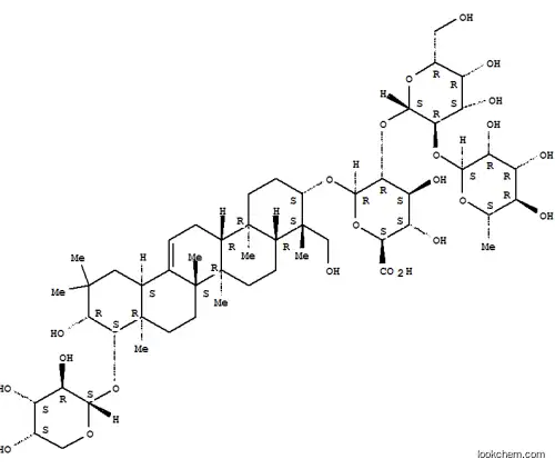 Molecular Structure of 168288-06-0 (b-D-Glucopyranosiduronic acid, (3b,4b,21b,22b)-22-(a-L-arabinopyranosyloxy)-21,23-dihydroxyolean-12-en-3-ylO-6-deoxy-a-L-mannopyranosyl-(1®2)-O-b-D-galactopyranosyl-(1®2)- (9CI))
