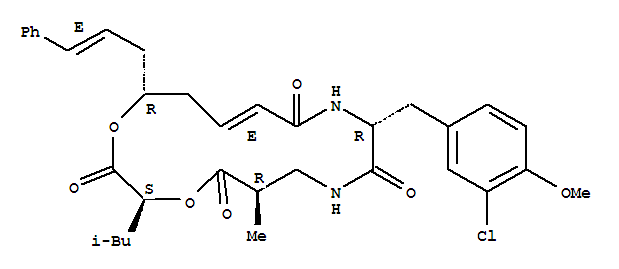 Molecular Structure of 168482-39-1 (Cyclo[(2R)-2-methyl-b-alanyl-(2S)-2-hydroxy-4-methylpentanoyl-(2E,5R,7E)-5-hydroxy-8-phenyl-2,7-octadienoyl-3-chloro-O-methyl-D-tyrosyl](9CI))
