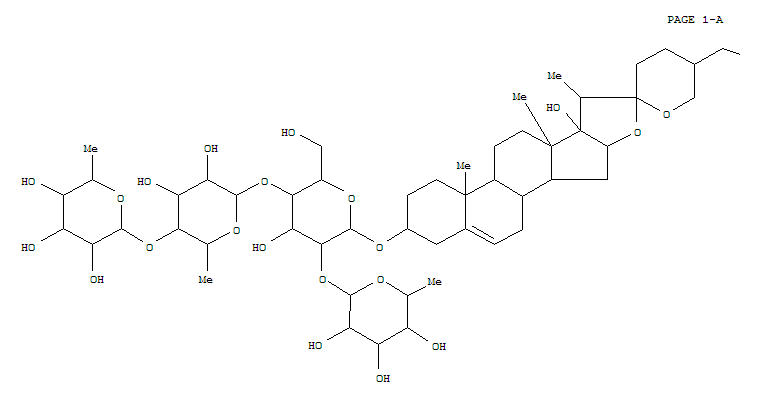 Molecular Structure of 168570-38-5 (b-D-Glucopyranoside, (3b,25R)-17,27-dihydroxyspirost-5-en-3-ylO-6-deoxy-a-L-mannopyranosyl-(1®2)-O-[6-deoxy-a-L-mannopyranosyl-(1®4)-6-deoxy-a-L-mannopyranosyl-(1®4)]-)