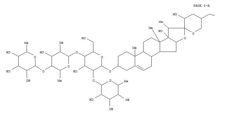 Molecular Structure of 168570-39-6 (b-D-Glucopyranoside, (3b,23R,25R)-17,23,27-trihydroxyspirost-5-en-3-ylO-6-deoxy-a-L-mannopyranosyl-(1®2)-O-[O-6-deoxy-a-L-mannopyranosyl-(1®4)-6-deoxy-a-L-mannopyranosyl-(1®4)]-)