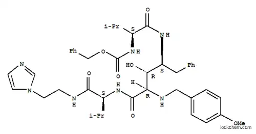 Molecular Structure of 169305-63-9 (benzyl [(2S)-1-({(2S,3R,4R)-3-hydroxy-5-{[(2S)-1-{[2-(1H-imidazol-1-yl)ethyl]amino}-3-methyl-1-oxobutan-2-yl]amino}-4-[(4-methoxybenzyl)amino]-5-oxo-1-phenylpentan-2-yl}amino)-3-methyl-1-oxobutan-2-yl]carbamate (non-preferred name))