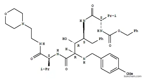 Molecular Structure of 169438-14-6 (benzyl [(2S)-1-{[(2S,3R,4R)-3-hydroxy-4-[(4-methoxybenzyl)amino]-5-{[(2S)-3-methyl-1-{[2-(morpholin-4-yl)ethyl]amino}-1-oxobutan-2-yl]amino}-5-oxo-1-phenylpentan-2-yl]amino}-3-methyl-1-oxobutan-2-yl]carbamate (non-preferred name))