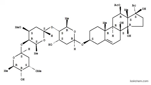 Molecular Structure of 170129-75-6 (Pregn-5-en-20-one,12-(acetyloxy)-3-[(O-2,6-dideoxy-3-O-methyl-b-D-ribo-hexopyranosyl-(1&reg;4)-O-2,6-dideoxy-3-O-methyl-a-L-lyxo-hexopyranosyl-(1&reg;4)-2,6-dideoxy-b-D-ribo-hexopyranosyl)oxy]-8,14,17-trihydroxy-,(3b,12b,14b,17a)-)