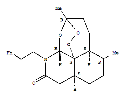 Molecular Structure of 171203-18-2 (3,12-Epoxy-1,2-dioxepino[4,3-i]isoquinolin-10(3H)-one,decahydro-3,6-dimethyl-11-(2-phenylethyl)-, (3R,5aS,6R,8aS,12R,12aS)-)