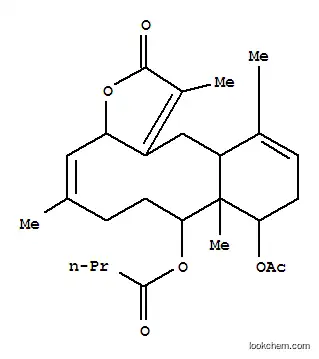 Butanoic acid,(3aR,4Z,8R,8aR,9R,12aR)-9-(acetyloxy)-2,3a,6,7,8,8a,9,10,12a,13-decahydro-1,5,8a,12-tetramethyl-2-oxobenzo[4,5]cyclodeca[1,2-b]furan-8-ylester, rel- (9CI)