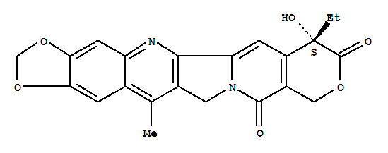 Molecular Structure of 172546-50-8 (10H-1,3-Dioxolo[4,5-g]pyrano[3',4':6,7]indolizino[1,2-b]quinoline-8,11(7H,13H)-dione,7-ethyl-7-hydroxy-14-methyl-, (7S)-)