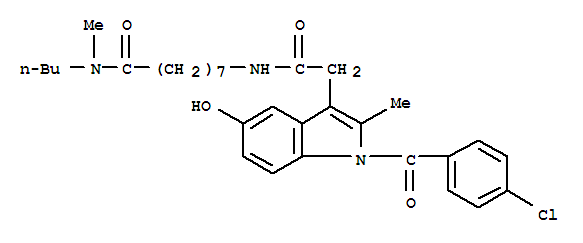 Molecular Structure of 172595-53-8 (1H-Indole-3-acetamide,N-[8-(butylmethylamino)-8-oxooctyl]-1-(4-chlorobenzoyl)-5-hydroxy-2-methyl-)