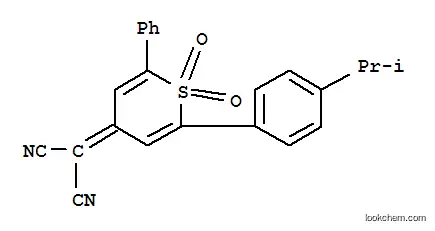 Molecular Structure of 174493-15-3 (Propanedinitrile, 2-[2-[4-(1-methylethyl)phenyl]-1,1-dioxido-6-phenyl-4H-thiopyran-4-ylidene]-)