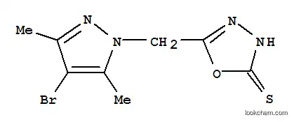 Molecular Structure of 175202-84-3 (5-[(4-BROMO-3,5-DIMETHYL-1H-PYRAZOL-1-YL)METHYL]-1,3,4-OXADIAZOLE-2-THIOL)