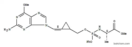 Molecular Structure of 247091-20-9 (methyl N-[({(1S,2Z)-2-[(2-amino-6-methoxy-9H-purin-9-yl)methylidene]cyclopropyl}methoxy)(phenoxy)phosphoryl]-L-alaninate)