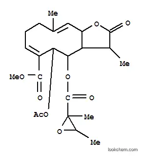 Molecular Structure of 24728-13-0 (Cyclodeca[b]furan-6-carboxylicacid,5-(acetyloxy)-4-[[(2,3-dimethyloxiranyl)carbonyl]oxy]-2,3,3a,4,5,8,9,11a-octahydro-3,10-dimethyl-2-oxo-,methyl ester (9CI))