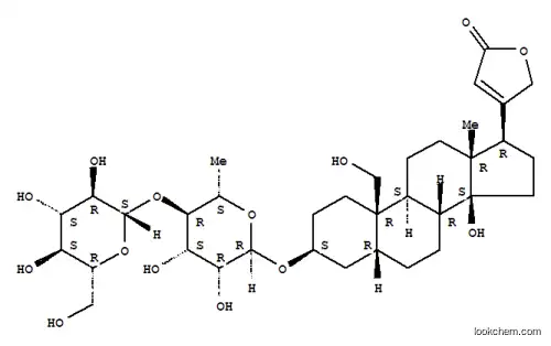 Molecular Structure of 24822-55-7 (Card-20(22)-enolide,3-[(6-deoxy-4-O-b-D-glucopyranosyl-a-L-mannopyranosyl)oxy]-14,19-dihydroxy-,(3b,5b)- (9CI))