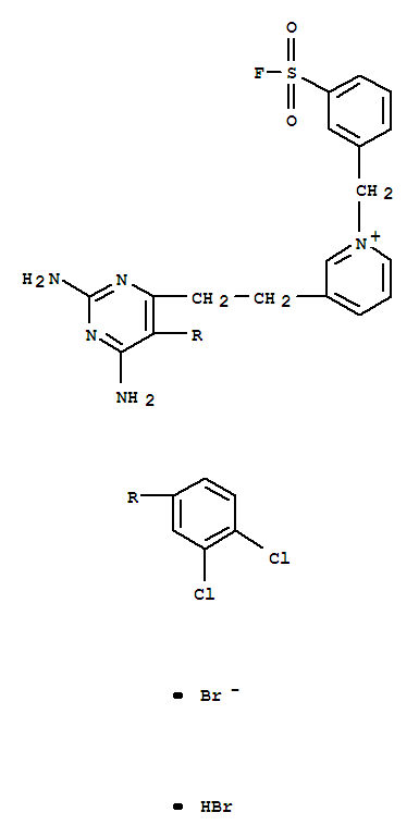 Pyridinium,3-[2-[2,6-diamino-5-(3,4-dichlorophenyl)-4-pyrimidinyl]ethyl]-1-[[3-(fluorosulfonyl)phenyl]methyl]-,bromide, hydrobromide (1:1:1) cas  25766-00-1