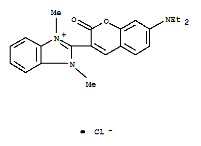 2-[[]7-(diethylamino)-2-oxo-2H-1-benzopyran-3-yl]-1,3-dimethyl-1H-benzimidazolium chloride