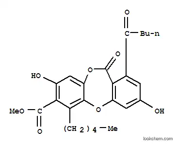 Molecular Structure of 29813-50-1 (11H-Dibenzo[b,e][1,4]dioxepin-7-carboxylicacid, 3,8-dihydroxy-11-oxo-1-(1-oxopentyl)-6-pentyl-, methyl ester)