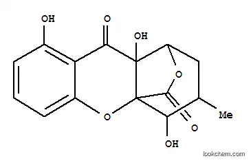 Molecular Structure of 3223-59-4 (1,4a-(Epoxymethano)-4aH-xanthene-9,11(2H)-dione,1,3,4,9a-tetrahydro-4,8,9a-trihydroxy-3-methyl-, (1S,3S,4S,4aS,9aS)- (9CI))
