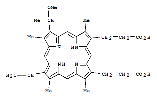 21H,23H-Porphine-2,18-dipropanoicacid, 12-ethenyl-7-(1-methoxyethyl)-3,8,13,17-tetramethyl- (9CI)