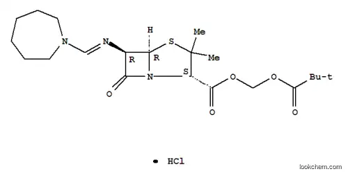 Molecular Structure of 32887-03-9 (4-Thia-1-azabicyclo[3.2.0]heptane-2-carboxylic acid, 6-[[(hexahydro-1H-azepin-1-yl)methylene]amino]-3,3-dimethyl-7-oxo-, (2,2-dimethyl-1-oxopropoxy)methyl ester, monohydrochloride, [2S-(2alpha,5alpha,6beta)]-)