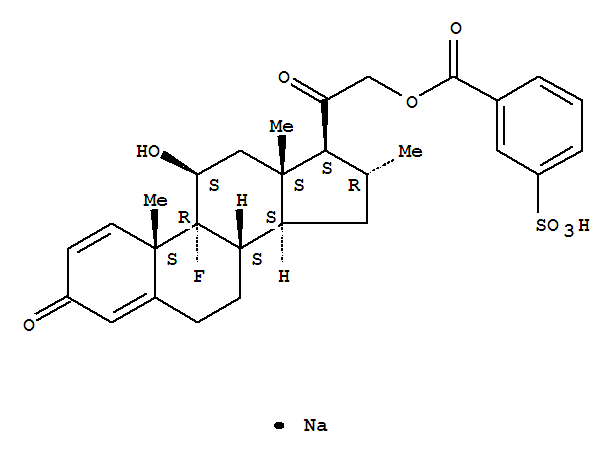 Pregna-1,4-diene-3,20-dione,9-fluoro-11-hydroxy-16-methyl-21-[(3-sulfobenzoyl)oxy]-, monosodium salt, (11b,16a)- (9CI)