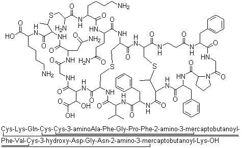 L-Lysine,L-cysteinyl-L-lysyl-L-glutaminyl-D-cysteinyl-L-cysteinyl-3-aminoalanyl-L-phenylalanylglycyl-L-prolyl-L-phenylalanyl-(2S,3S)-2-amino-3-mercaptobutanoyl-L-phenylalanyl-L-valyl-L-cysteinyl-(3R)-