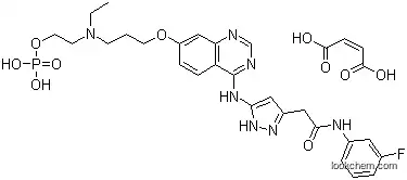 Molecular Structure of 957104-91-5 (5-[[7-[3-[Ethyl[2-(phosphonooxy)ethyl]amino]propoxy]-4-quinazolinyl]amino]-N-(3-fluorophenyl)-1H-pyrazole-3-acetamide (2Z)-2-butenedioate (1:1))