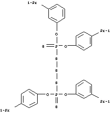 Molecular Structure of 7405-05-2 (trisulfane-1,3-diylbis{[3-(propan-2-yl)phenoxy][4-(propan-2-yl)phenoxy]phosphane} disulfide)