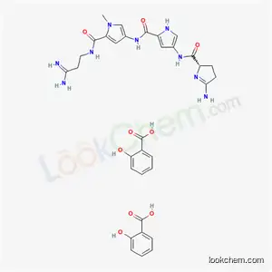 Molecular Structure of 11020-70-5 (2-hydroxybenzoic acid - 4-({[4-({[(2S)-5-amino-3,4-dihydro-2H-pyrrol-2-yl]carbonyl}amino)-1H-pyrrol-2-yl]carbonyl}amino)-N-[(3Z)-3-amino-3-iminopropyl]-1-methyl-1H-pyrrole-2-carboxamide (2:1))