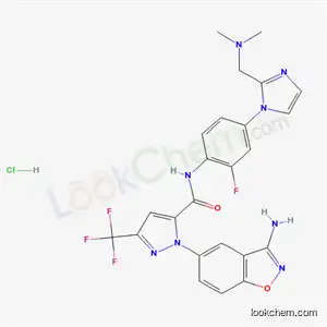 Molecular Structure of 405940-76-3 (1-(3-amino-1,2-benzoxazol-5-yl)-N-(4-{2-[(dimethylamino)methyl]-1H-imidazol-1-yl}-2-fluorophenyl)-3-(trifluoromethyl)-1H-pyrazole-5-carboxamide hydrochloride (1:1))