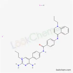 Molecular Structure of 50309-03-0 (2,4-diamino-1-propyl-5-{4-[(4-{[(4E)-1-propylquinolin-4(1H)-ylidene]amino}benzoyl)amino]phenyl}pyrimidin-1-ium iodide hydroiodide (1:1:1))