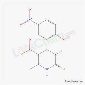 Molecular Structure of 5118-42-3 (1-[4-(2-hydroxy-5-nitrophenyl)-6-methyl-2-thioxo-1,2,3,4-tetrahydropyrimidin-5-yl]ethanone)