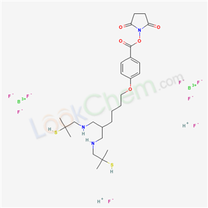 2,5-Pyrrolidinedione, 1-((4-((6-((2-mercapto-2-methylpropyl)amino)-5-(((2-mercapto-2-methylpropyl)amino)methyl)hexyl)oxy)benzoyl)oxy)-, bis(tetrafluoroborate(1-))