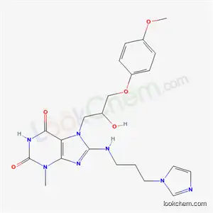 Molecular Structure of 4628-62-0 (7-[2-hydroxy-3-(4-methoxyphenoxy)propyl]-8-{[3-(1H-imidazol-1-yl)propyl]amino}-3-methyl-3,7-dihydro-1H-purine-2,6-dione)