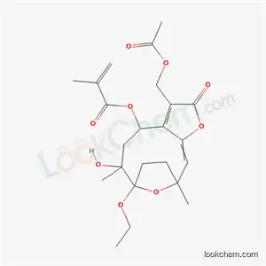 Molecular Structure of 76215-52-6 (3-[(acetyloxy)methyl]-7-ethoxy-6-hydroxy-6,10-dimethyl-2-oxo-2,4,5,6,7,8,9,10-octahydro-7,10-epoxycyclodeca[b]furan-4-yl 2-methylprop-2-enoate)