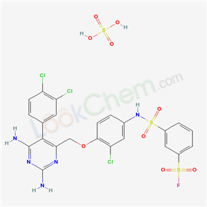 3-[[3-chloro-4-[[2,6-diamino-5-(3,4-dichlorophenyl)pyrimidin-4-yl]methoxy]phenyl]sulfamoyl]benzenesulfonyl fluoride; sulfuric acid cas  25288-25-9
