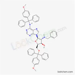 Molecular Structure of 134934-71-7 (9-{2-(benzylamino)-2-deoxy-5-O-[(4-methoxyphenyl)(diphenyl)methyl]-beta-D-xylofuranosyl}-N-[(4-methoxyphenyl)(diphenyl)methyl]-9H-purin-6-amine)