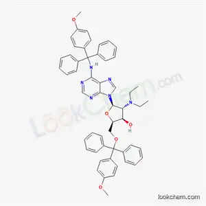 Molecular Structure of 134934-78-4 (9-{2-deoxy-2-(diethylamino)-5-O-[(4-methoxyphenyl)(diphenyl)methyl]-beta-D-xylofuranosyl}-N-[(4-methoxyphenyl)(diphenyl)methyl]-9H-purin-6-amine)